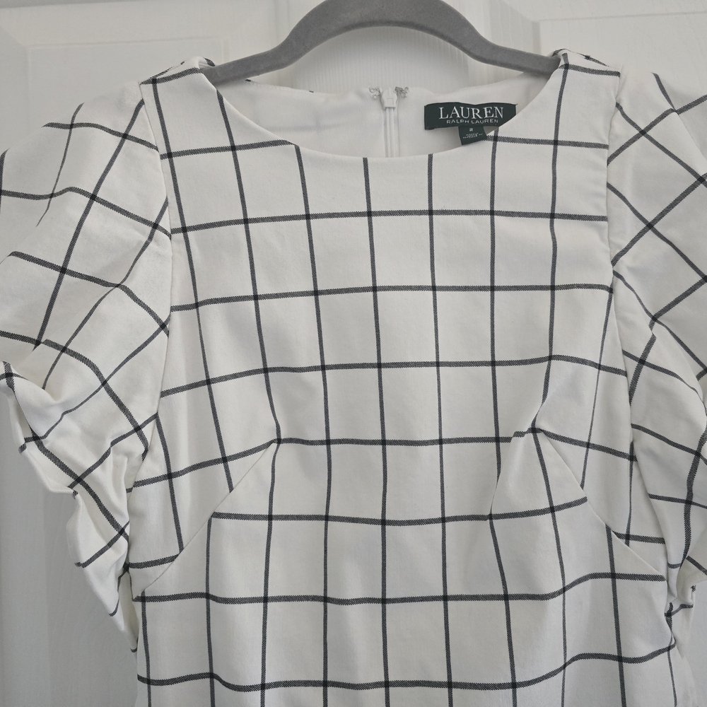 Lauren Ralph Lauren white and black windowpane dress size 2 lined knee length - Picture 5 of 10